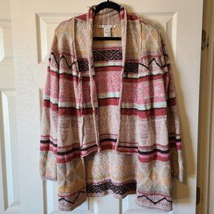 American Rag Cie Aztec Tribal Open Front Cardigan Boho Womens XS Taupe Colors